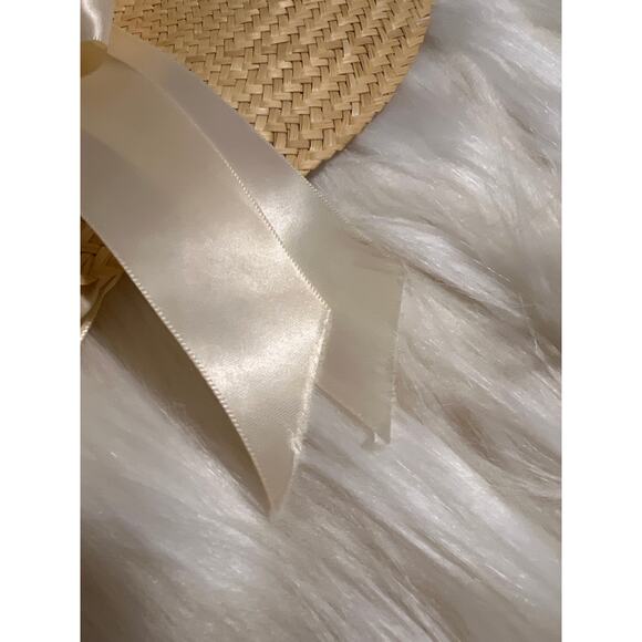 Vintage Colonial Williamsburg Straw Sun Hat Wide Brim Ivory Ribbon Cottagecore main image 7